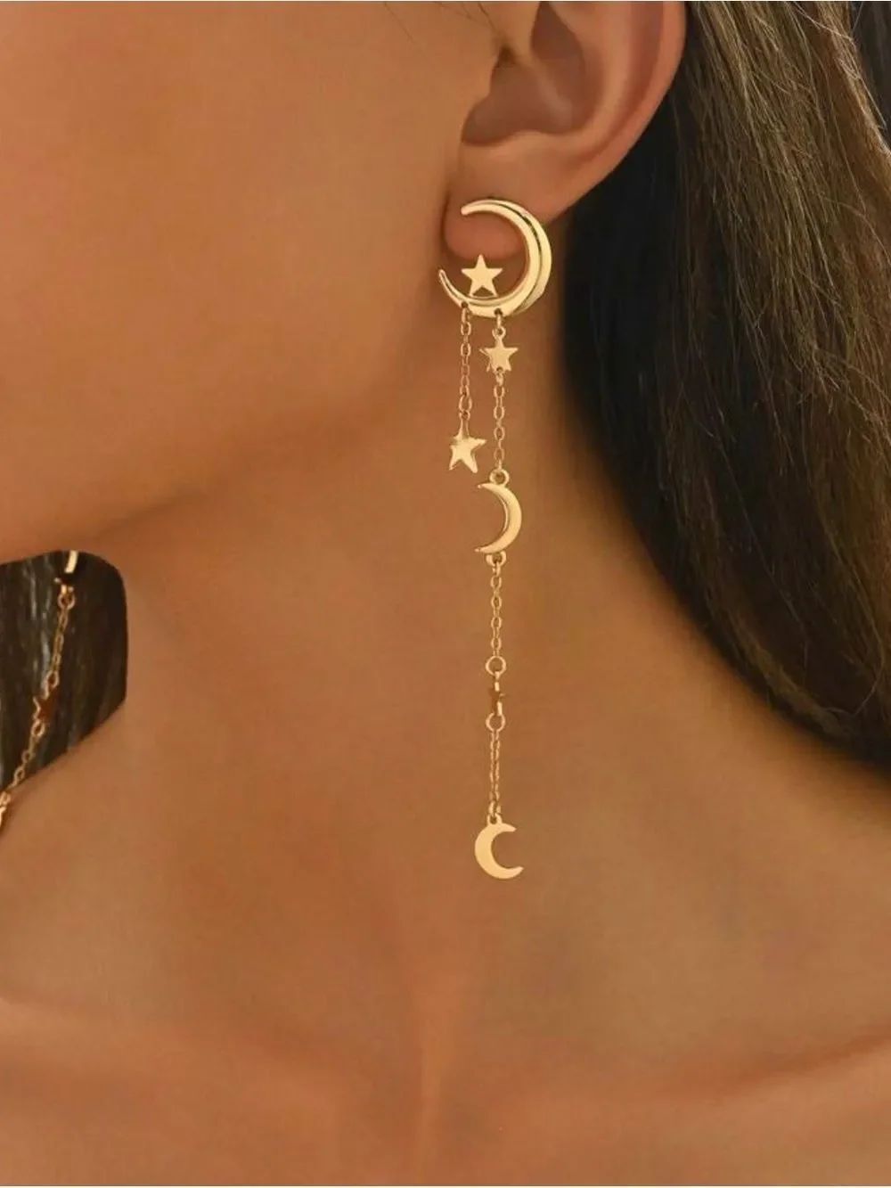 Gold Moon & Star Dangle Earrings A2055